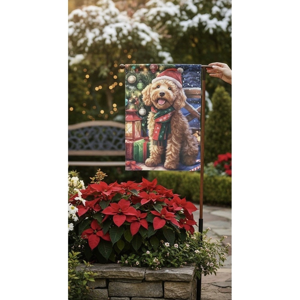 Christmas Dog Garden Flag Winter Scene Winter Dog Holiday Decor Goldendoodle